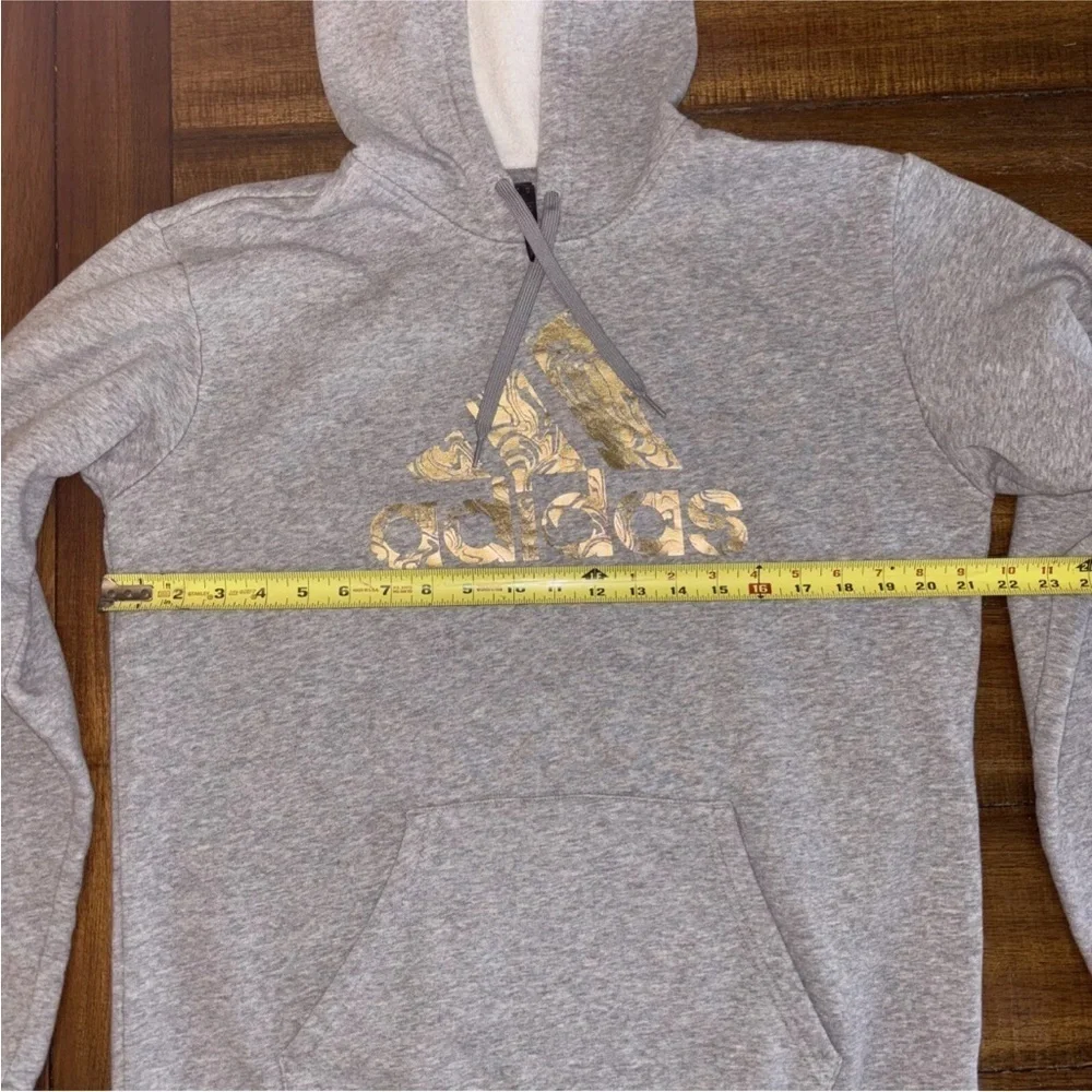 Adidas Pullover Hoodie Men Sz M Gray Sweatshirt Gold Liquid Foil